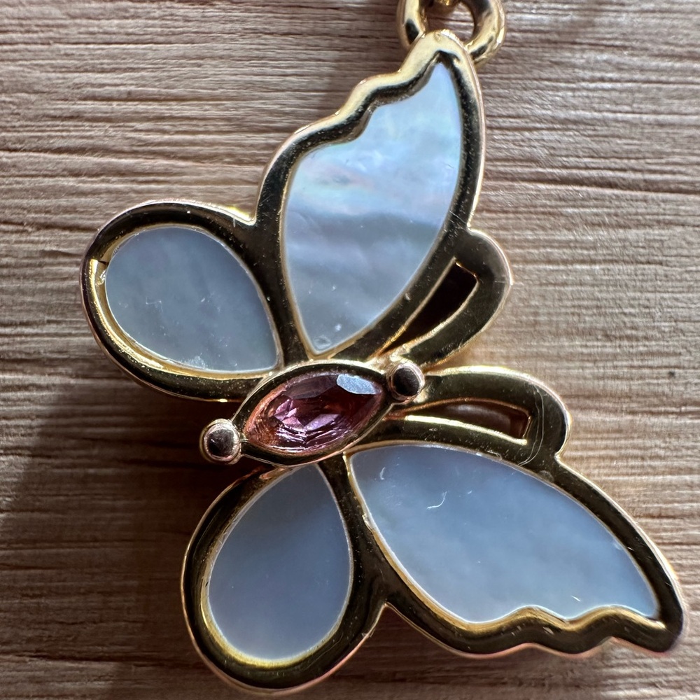 18k 14k Solid Gold Butterfly Pendant Necklace - Picture 4 of 9